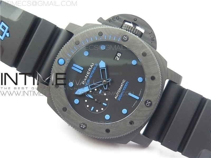PAM1616 Carbotech 47mm VSF Best Edition Black Dial Blue Markers on Rubber Strap P.9010 Clone